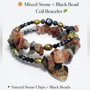 Mixed Natural Stone Coil Bracelet | “I GOT THIS” Heart Charm - New